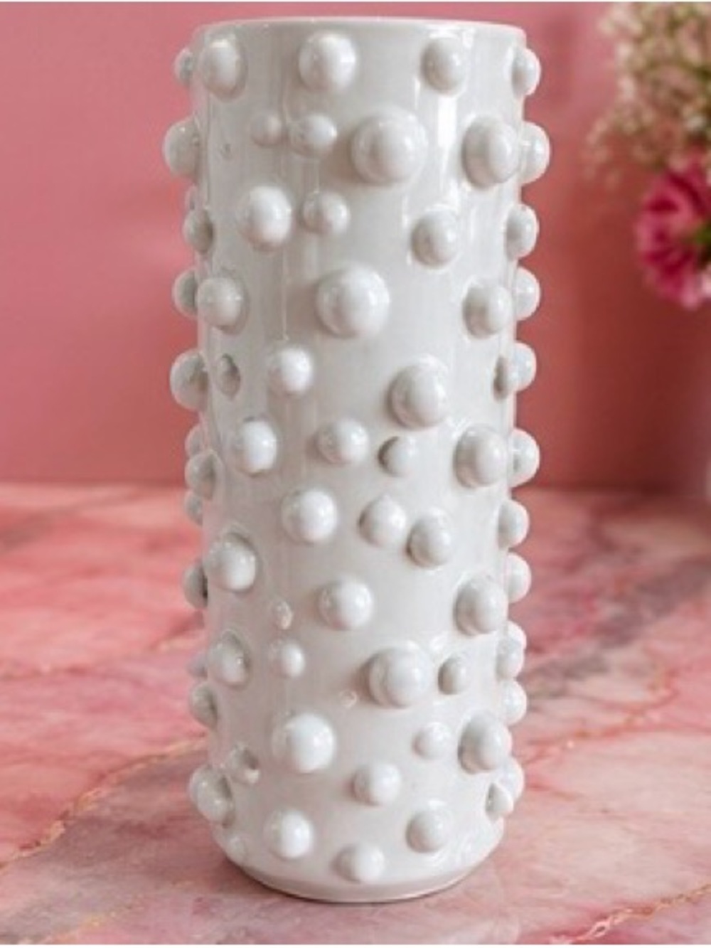White Textured Ceramic Stud Vase - Home Accents